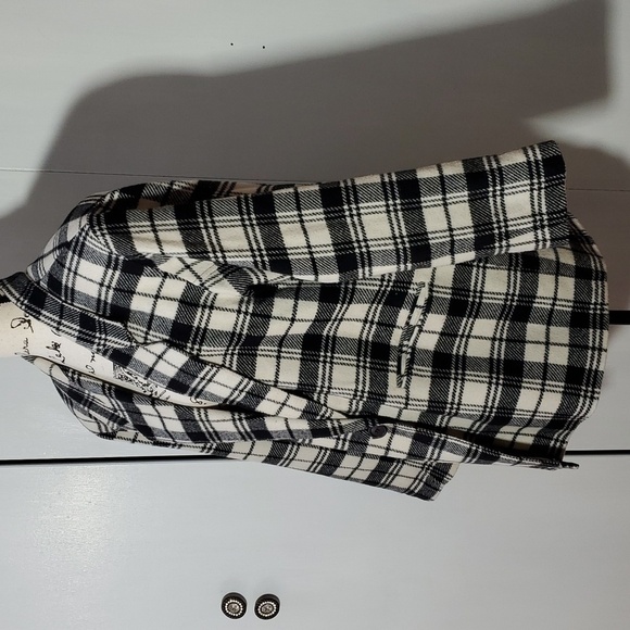 Adolfo- Womens Wool Suit Coat/Jacket Black/White Checked Soft Button front Sz.M - Picture 2 of 7